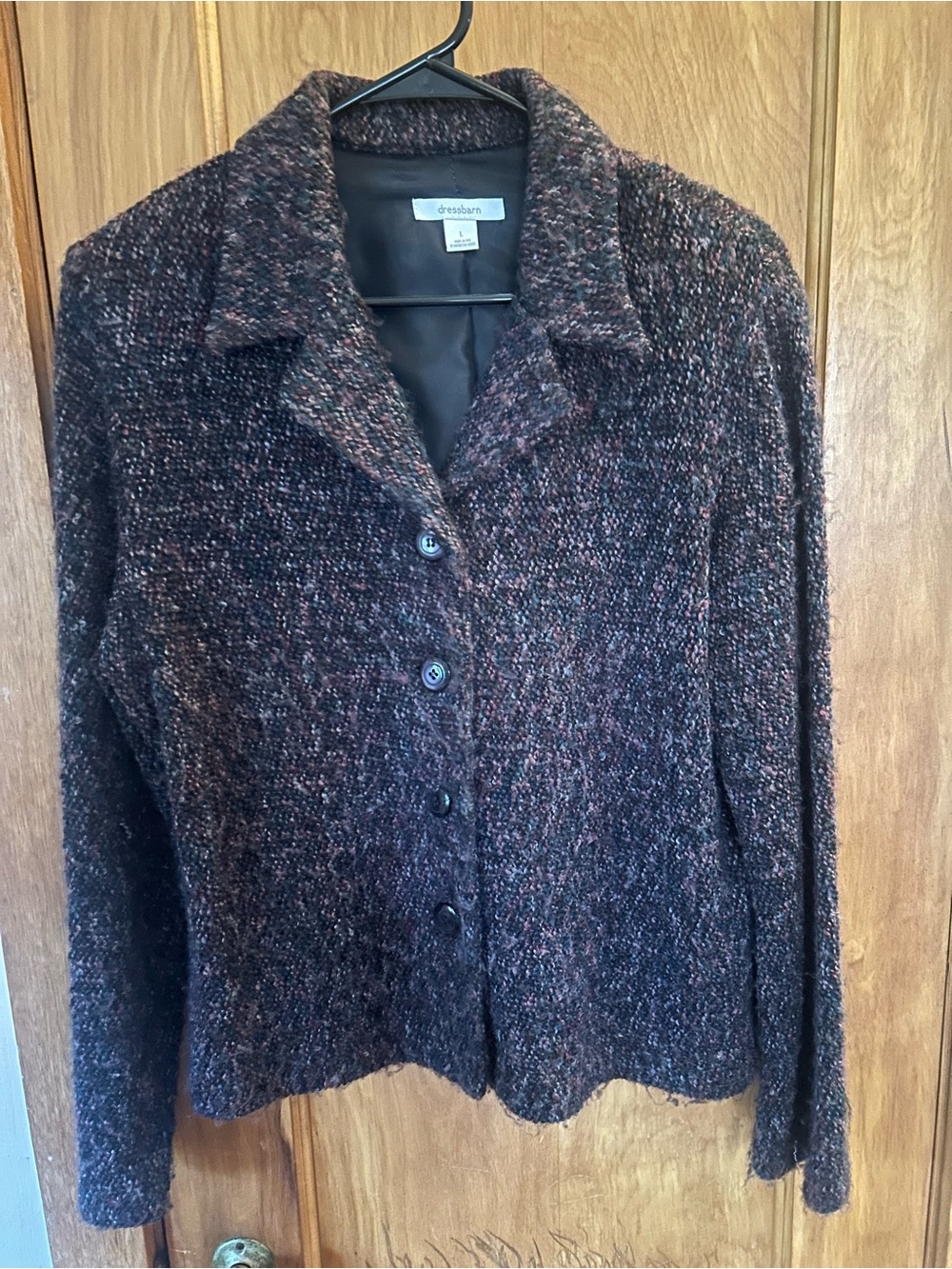 Dress Barn Dark Brown Speckled Tweed Button Blazer